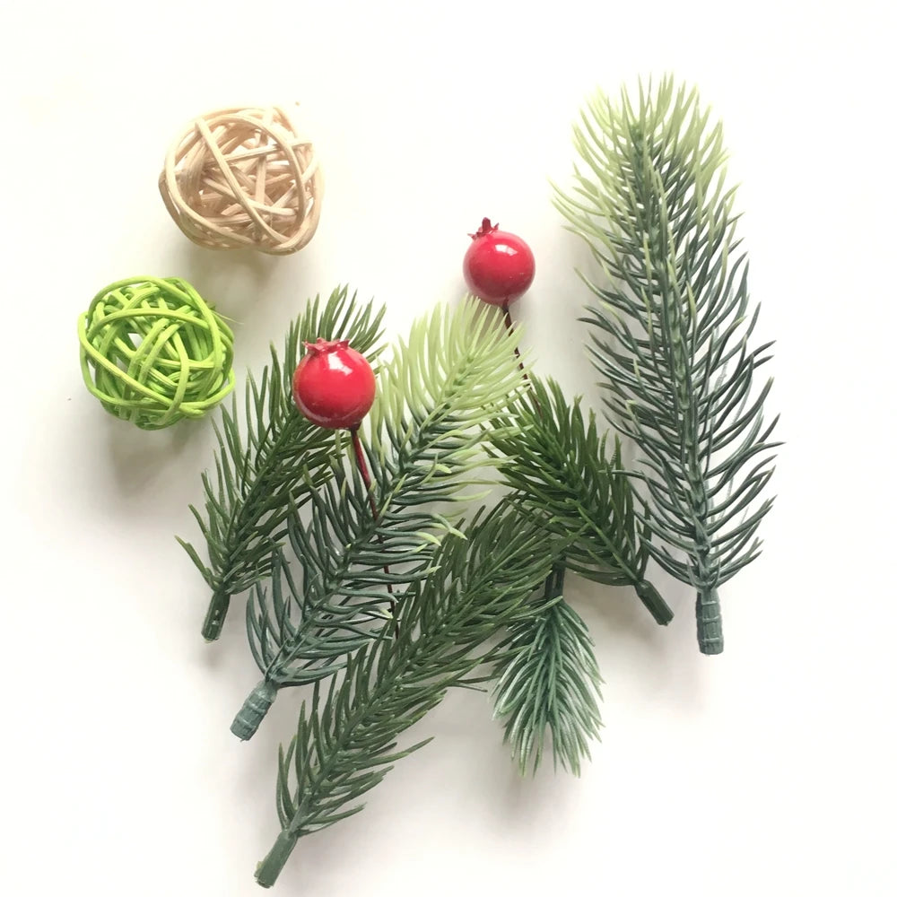 10pcs Pine Branches Artificial Plants Christmas Wedding Home Tree Decorations DIY Handcraft Bouquet Gift Box Fake Plants Needle