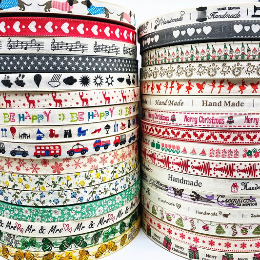 5yards/Lot 15mm 100% Cotton Ribbon Handmade Design Printed Christmas Ribbon For Apparel Sewing Fabric DIY Christmas Decoration