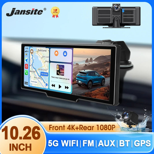 10.26'' Portable Car Stereo Wireless Apple CarPlay & Android Auto 4K Dash Cam with 1080P Backup Camera BT FM GPS Car DVR